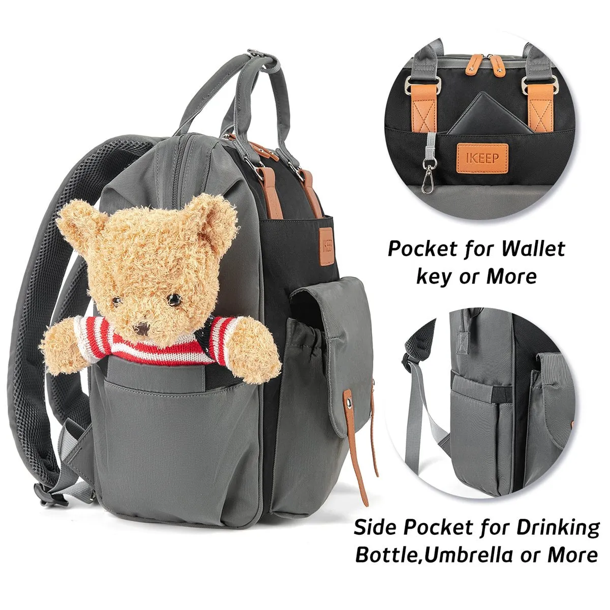iKeep<sup>&reg;</sup> Crazy Pockets Backpack Diaper Bag - Grey