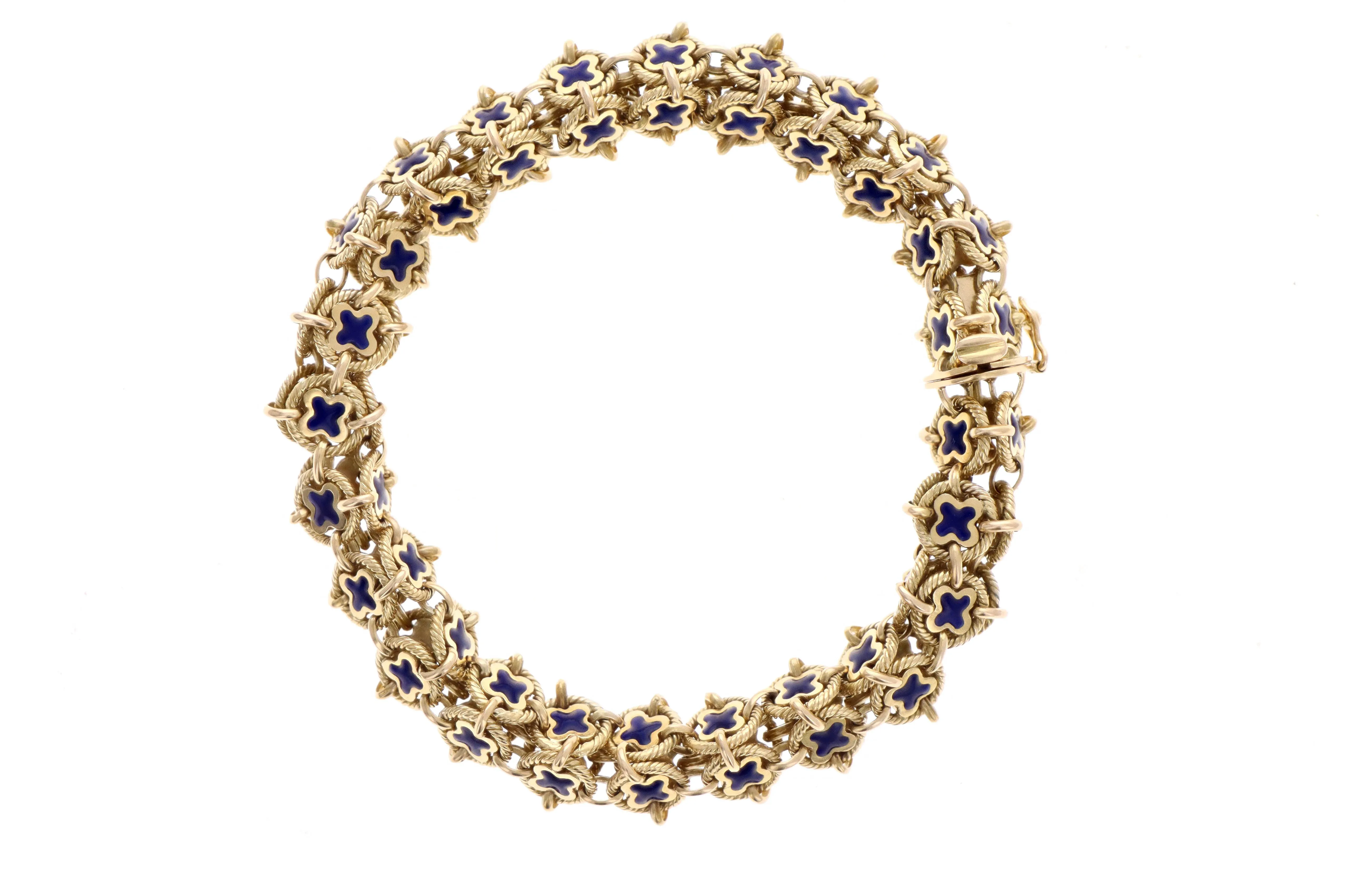 Italian Mid-Century 18K Yellow Gold & Enamel Bracelet