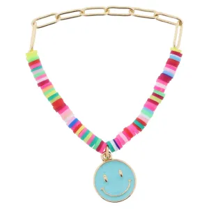 Jane Marie Kids Half Multi Sequins, Half Chain With Mint Enamel Happy Face Bracelet