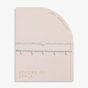 Joma A Little Stacks Of Style Pink Enamel Silver Set Of 2 Bracelets