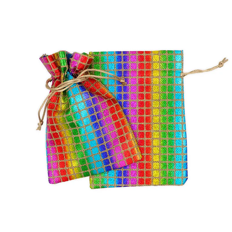 JUTE BAG 18X13CM MULTI DISCO 2PCS