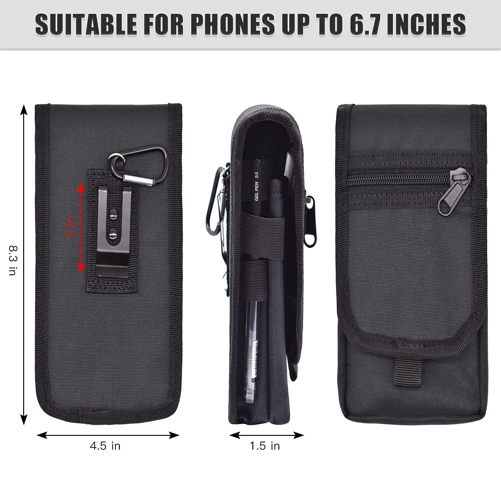 KATOLK Dual Phone Holster,Belt Phone Pouch, Large Smartphone Pouch Cell Phone Holder, Multi-Purpose Tactical Phone Pouch, Cell Phone Holder for Work, Hiking, Camping, Barbecue, Rescue (Black, XL)
