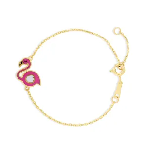 Kids 14K Gold Enamel Flamingo Bracelet