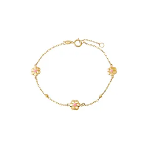 Kids Pink Enamel Triple Flower Bracelet 14K