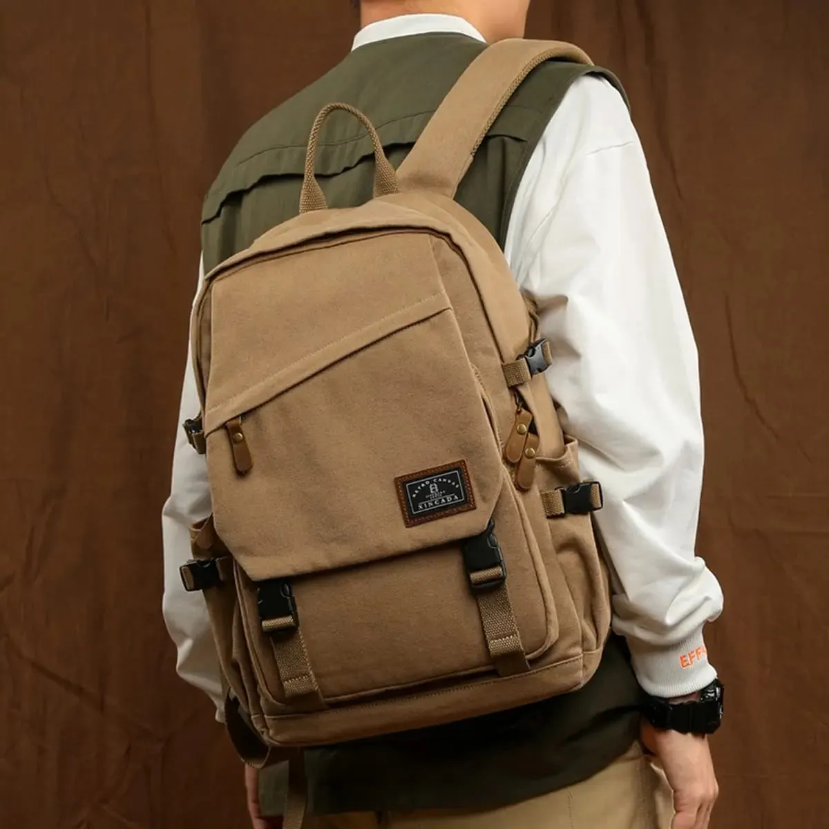 KIylethomasw Canvas Backpack for Men Women Laptop Backpack 15.6 Inch Vintage College School Backpacks Travel Casual For Hiking Travel Camping