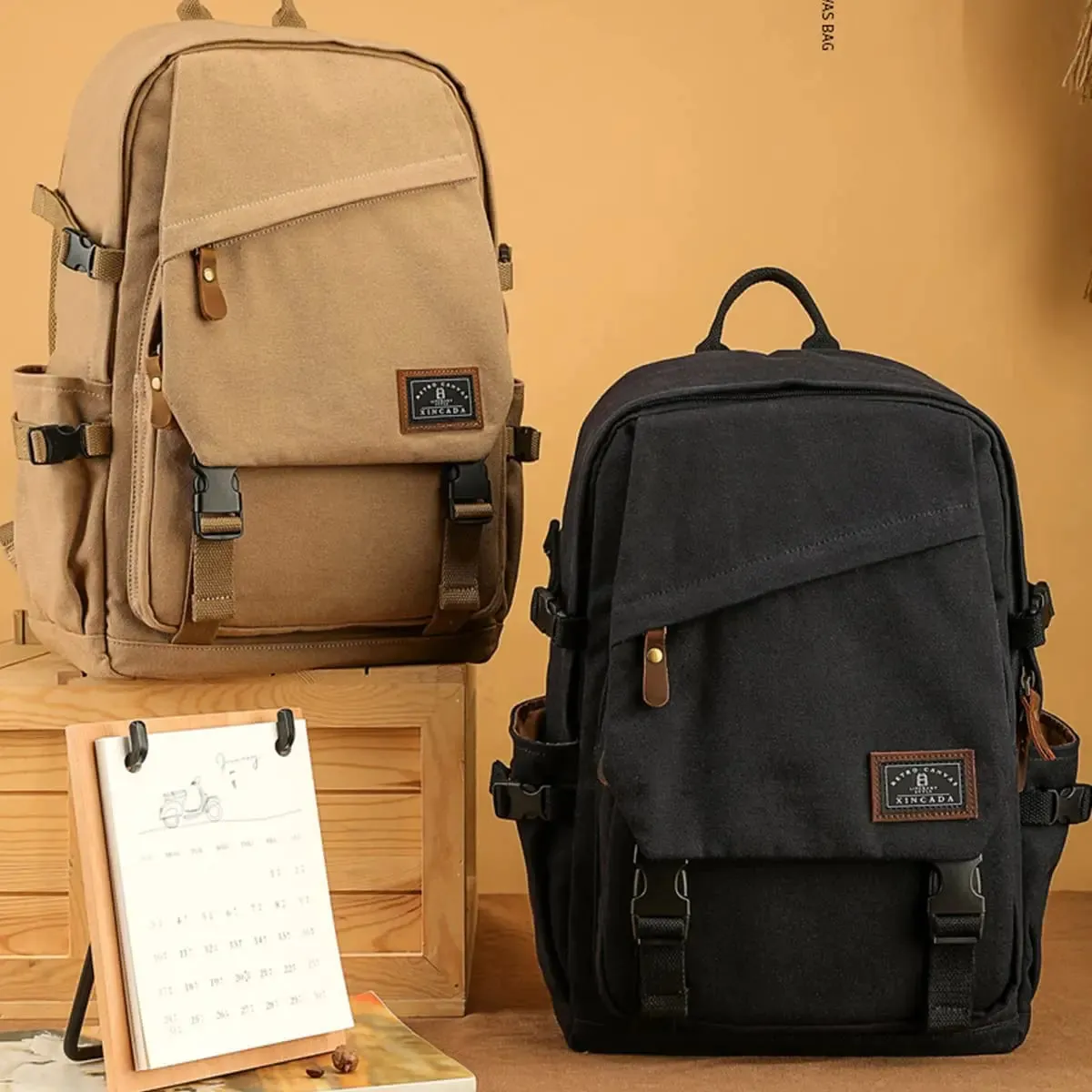 KIylethomasw Canvas Backpack for Men Women Laptop Backpack 15.6 Inch Vintage College School Backpacks Travel Casual For Hiking Travel Camping