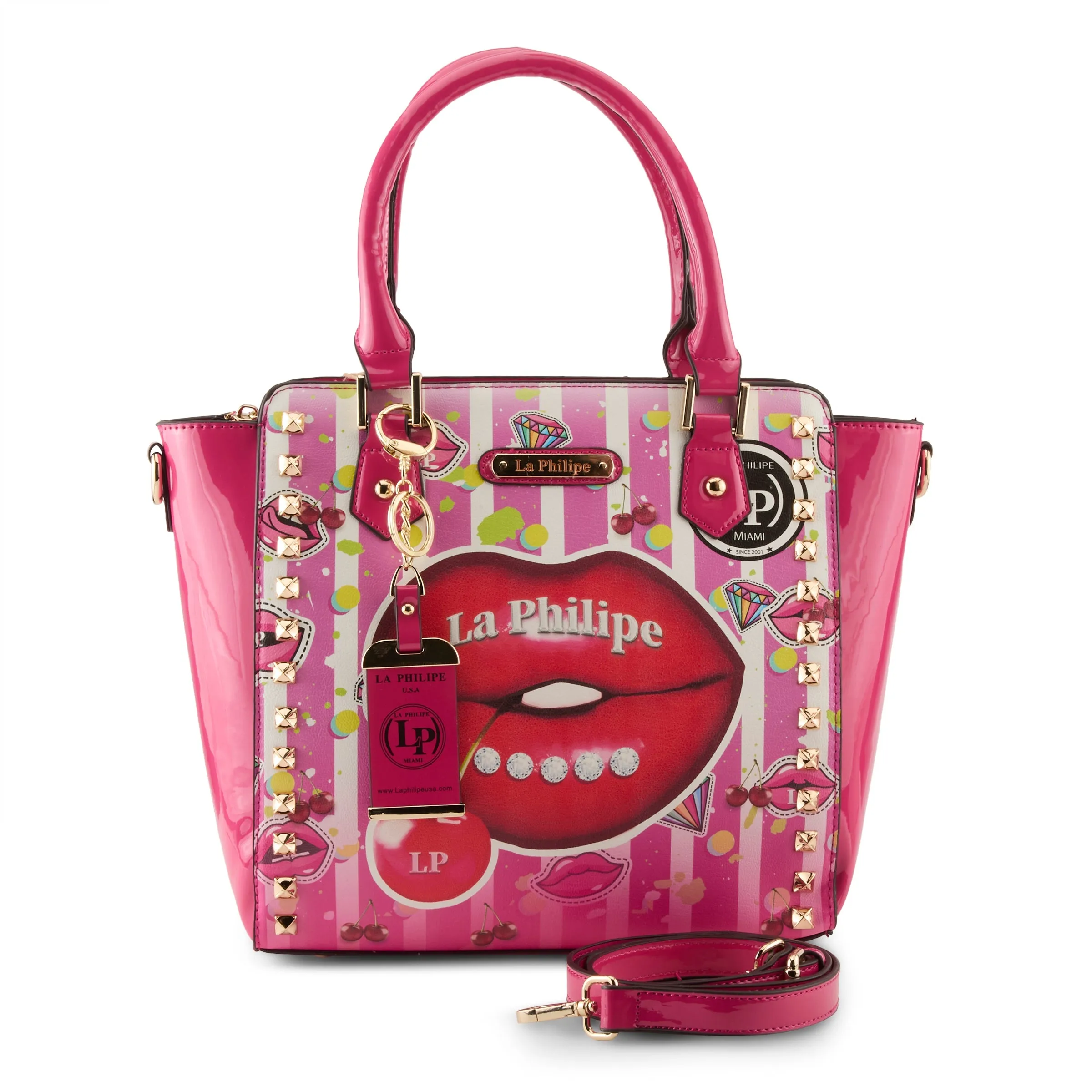 La Philipe Juicy Lips Handbag Satchel Women’s Pu Leather Pink Lp1022 18