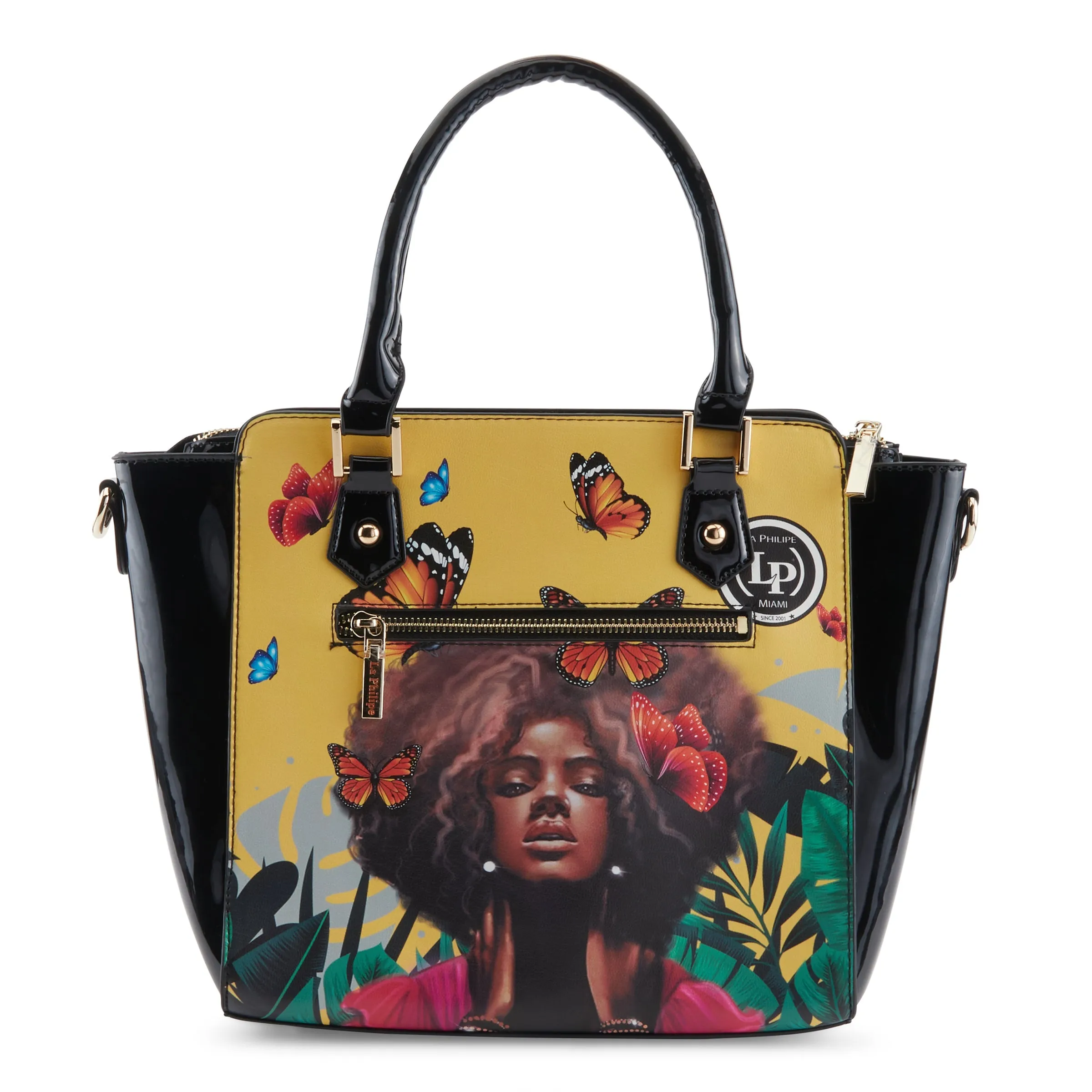 La Philipe Lp1022 12 Butterfly Fly Handbag Satchel Yellow Pu