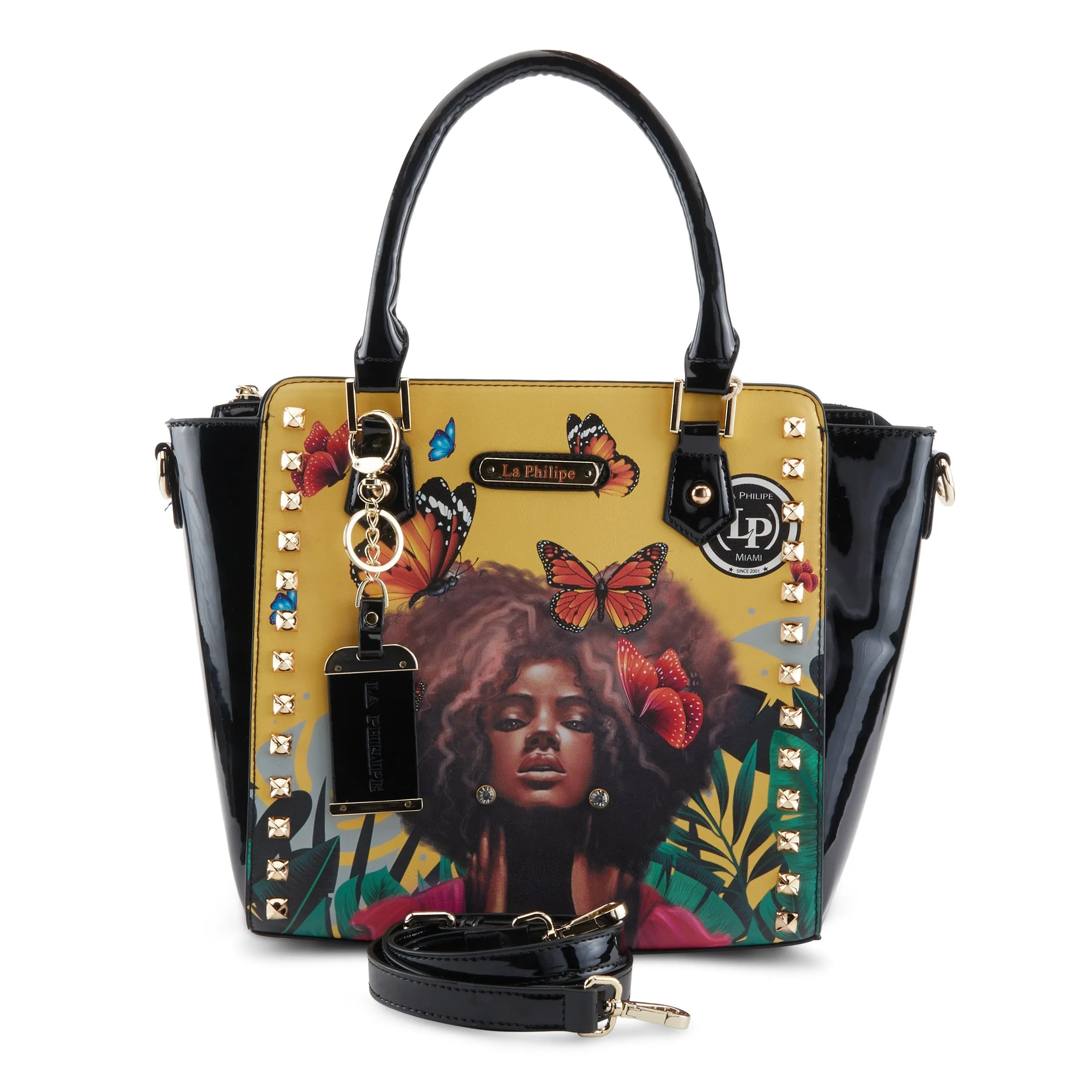 La Philipe Lp1022 12 Butterfly Fly Handbag Satchel Yellow Pu