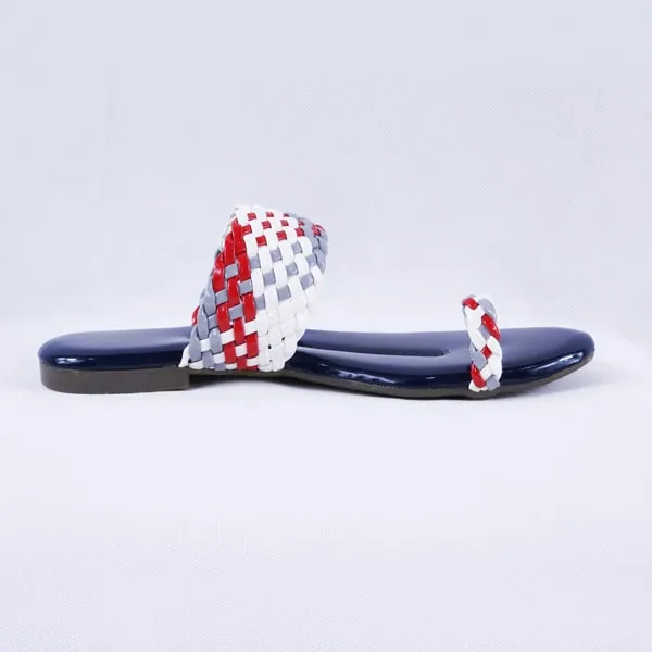 Letti Patent Multi Navy Blue Slides