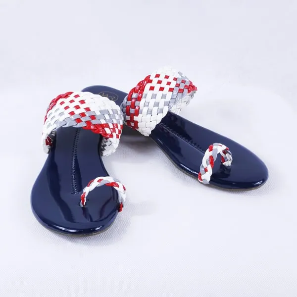 Letti Patent Multi Navy Blue Slides