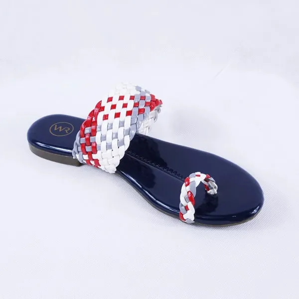 Letti Patent Multi Navy Blue Slides
