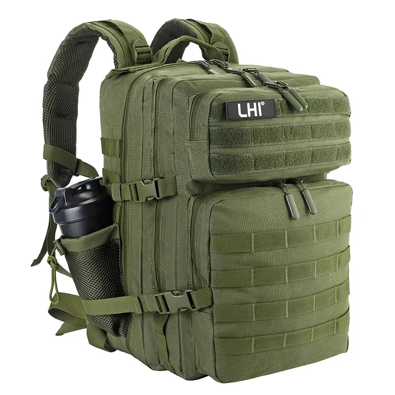 LHI 45L Tactical Backpack for Men and Women Large Athlete Gym Bag Outdoor Sports Hiking Survival Rucksack with Bottle Holder