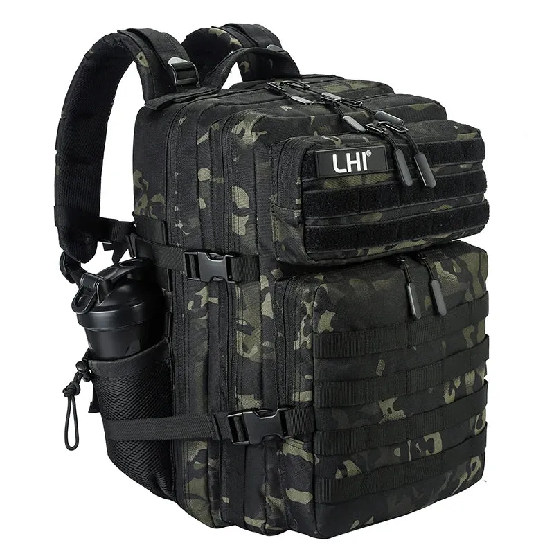 LHI 45L/35L/25L Tactical Backpack for Men and Women Waterproof Athlete Gym Outdoor Bag Travel Hiking Rucksack with Bottle Holder