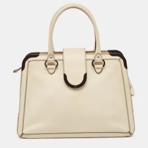 Light Beige Leather Frame Satchel