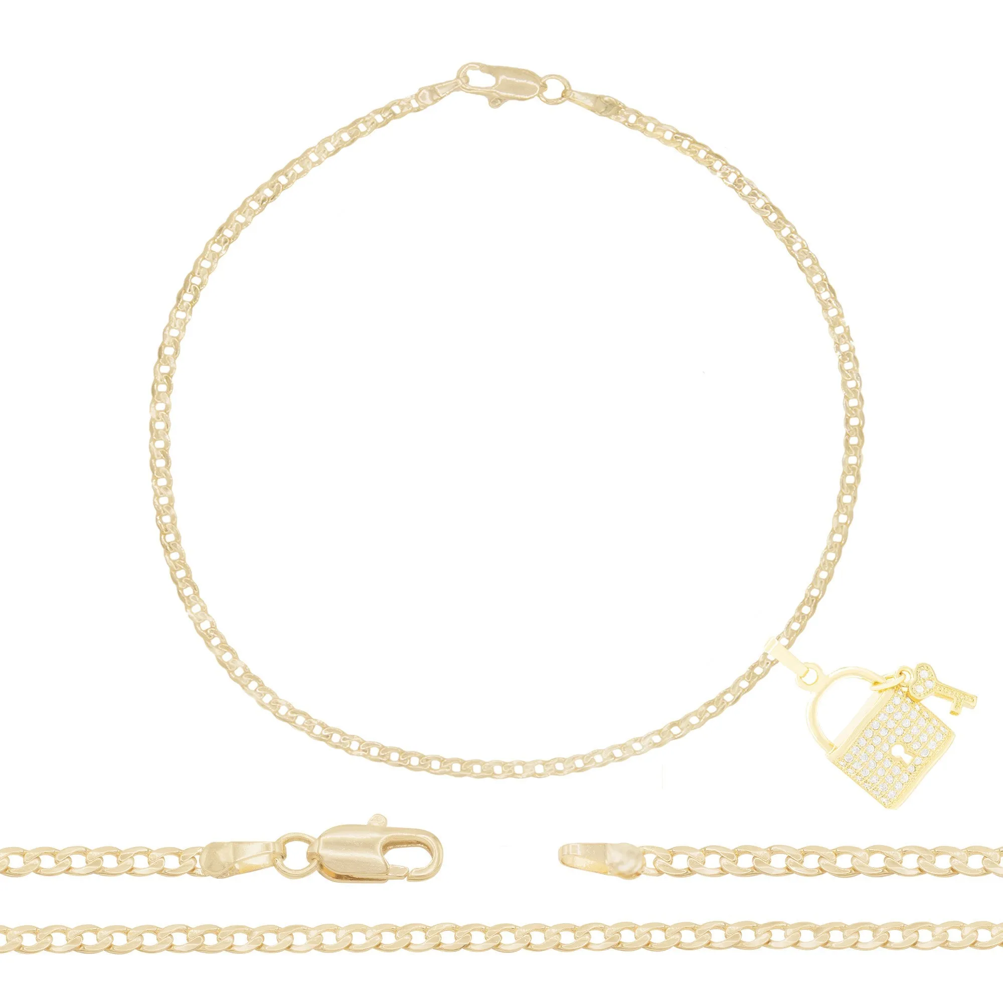Lock CZ Pendant 14K Anklet Gold Filled Cubic Zirconia 10" Women