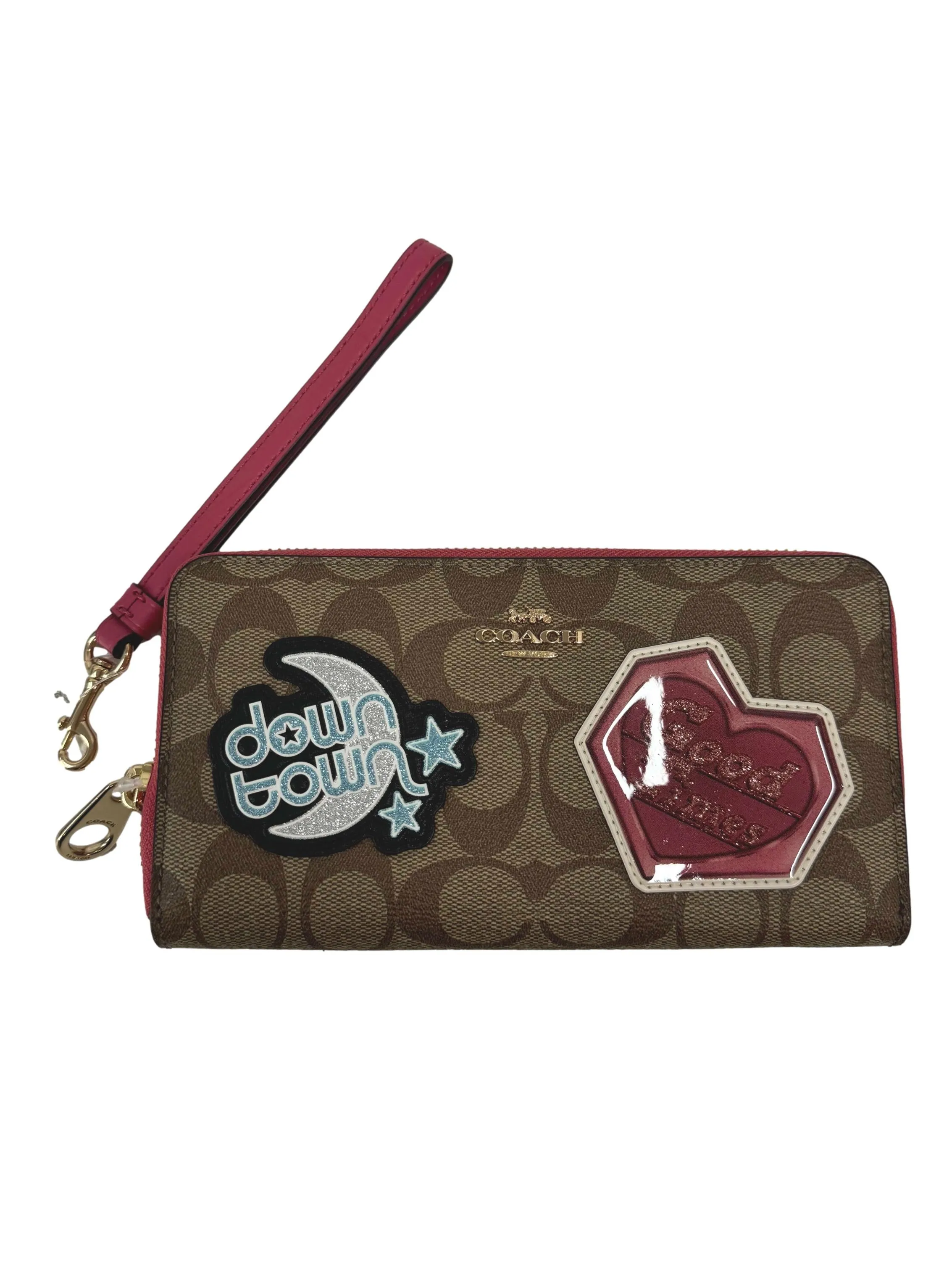 Long Zip Wallet In Signature Canvas Disco Patches In Khaki