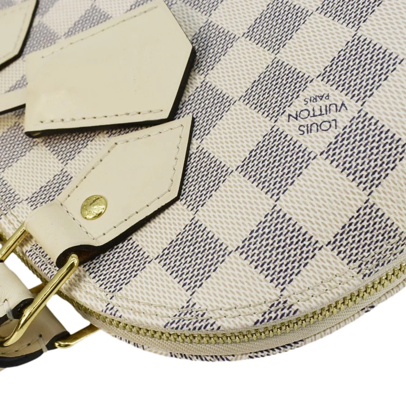 LOUIS VUITTON Alma BB Braided Damier Azur Satchel Bag White