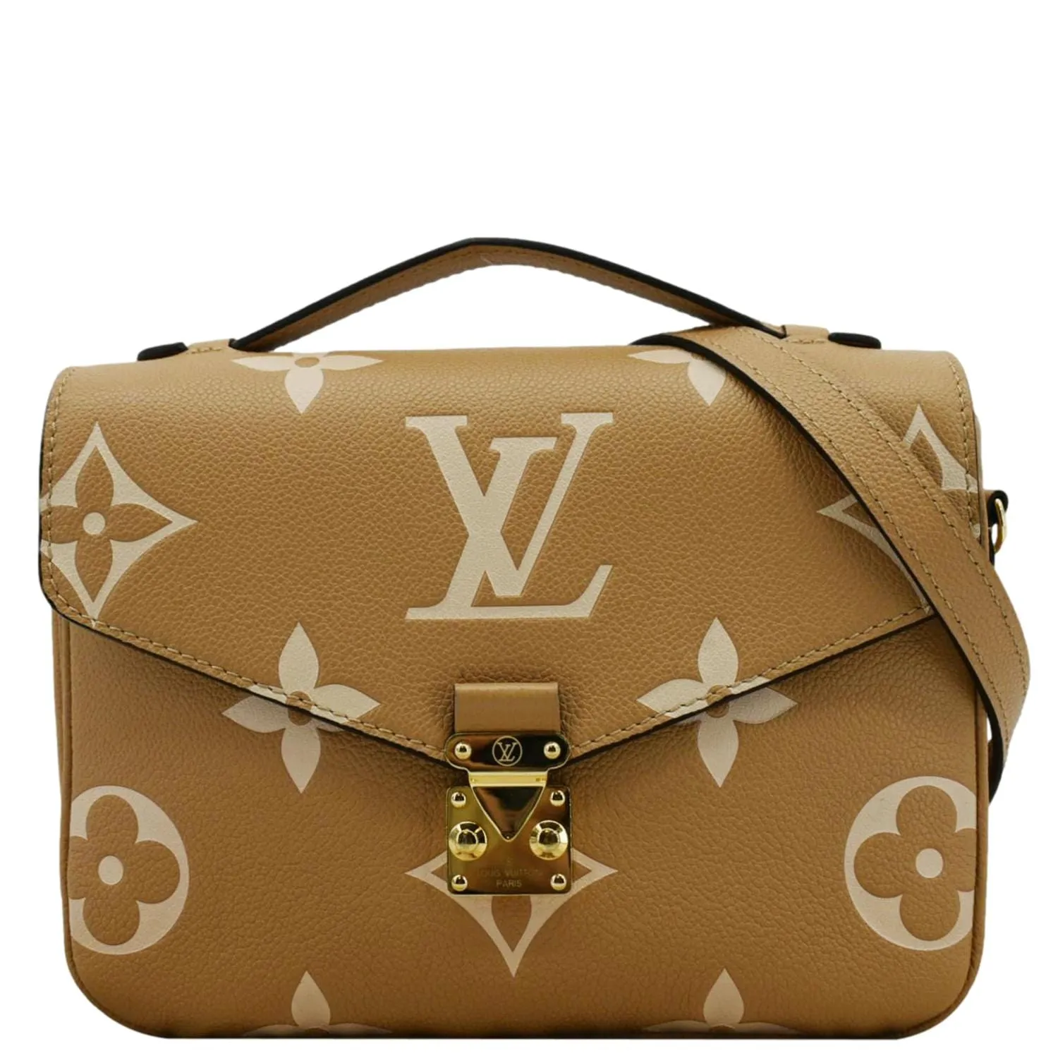 LOUIS VUITTON Metis Pochette Bicolor Monogram Empreinte Leather Crossbody Bag Mocha
