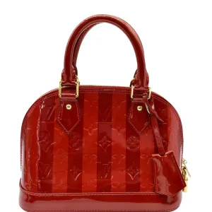 LOUIS VUITTON Rayures Alma BB Vernis Leather Satchel Crossbody Bag Pomme D'Amour