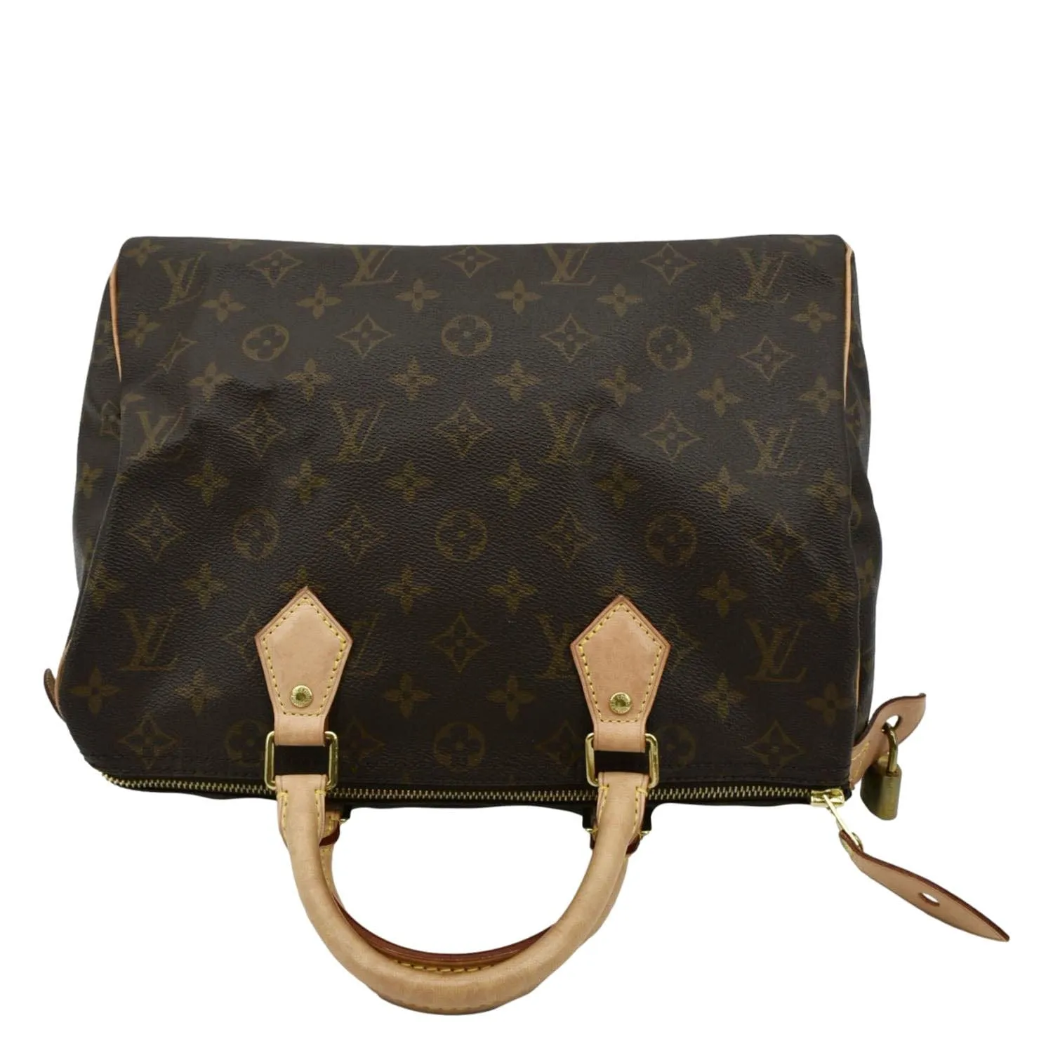 LOUIS VUITTON Speedy 30 Monogram Canvas Satchel Bag Brown
