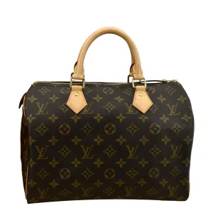 LOUIS VUITTON Speedy 30 Monogram Canvas Satchel Bag Brown