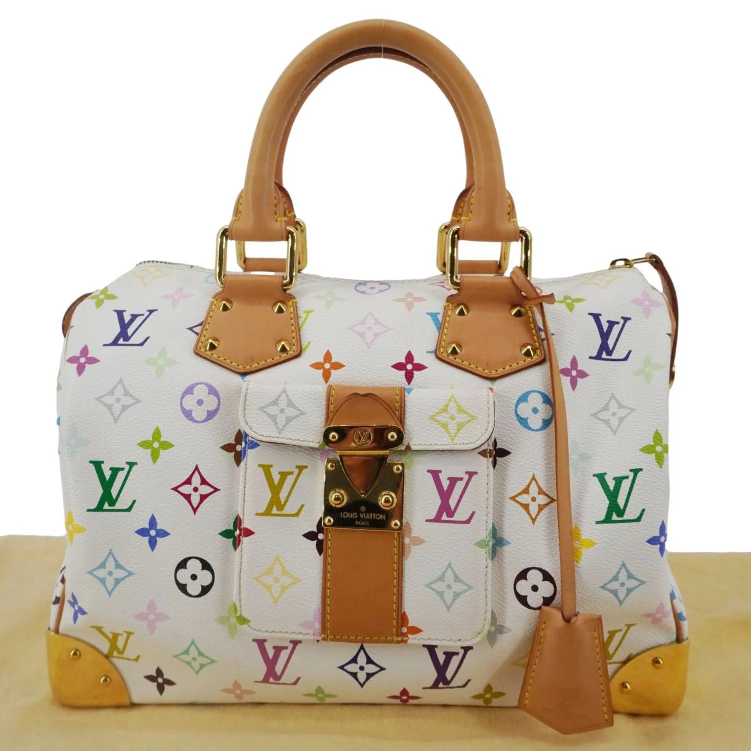 LOUIS VUITTON Speedy 30 Monogram Multicolor Canvas Satchel Bag White