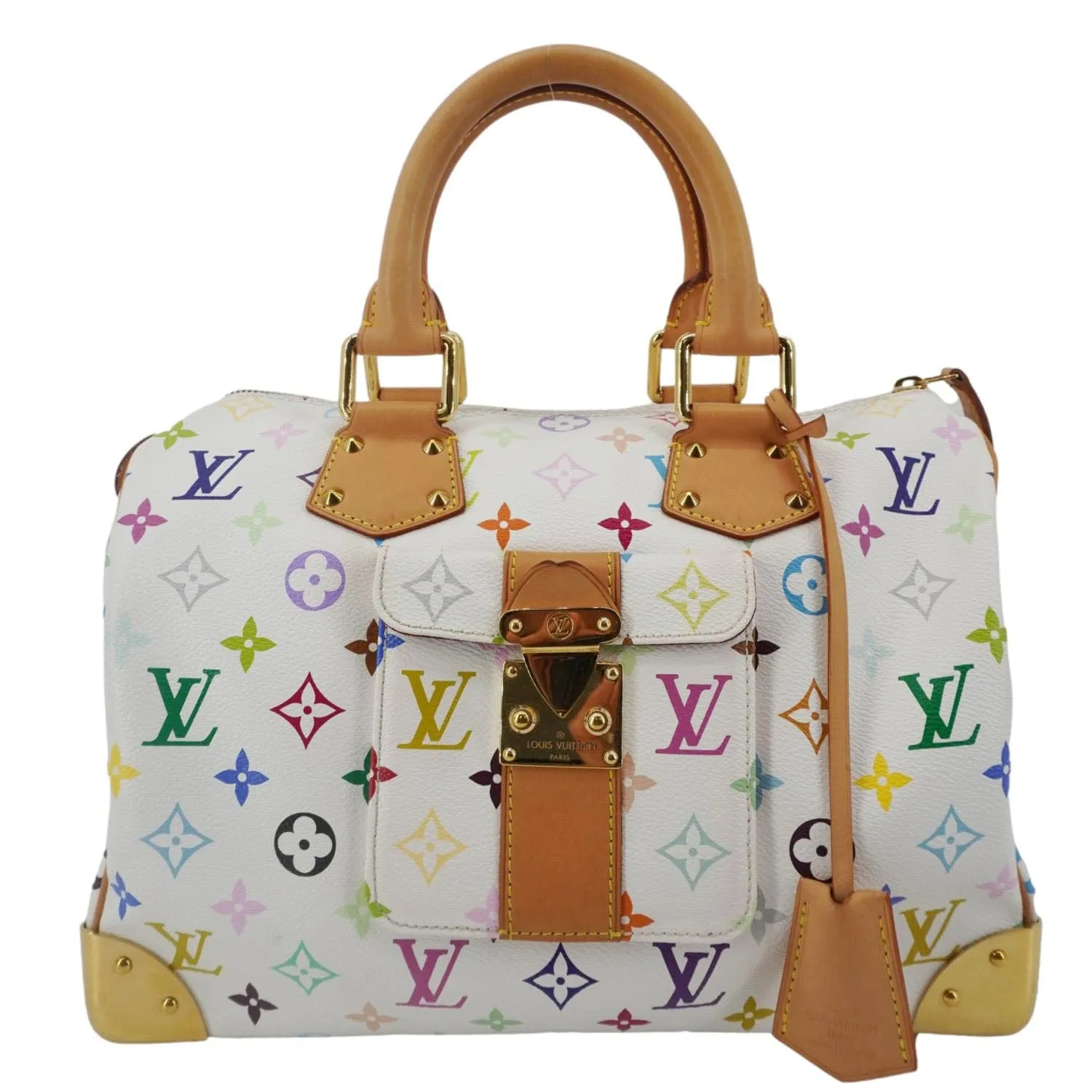 LOUIS VUITTON Speedy 30 Monogram Multicolor Canvas Satchel Bag White