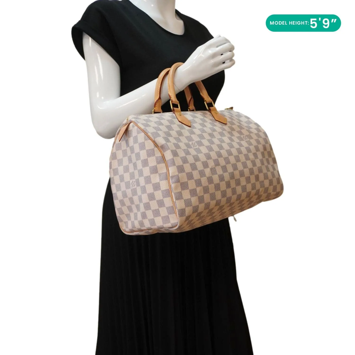 LOUIS VUITTON Speedy 35 Damier Azur Satchel Bag White