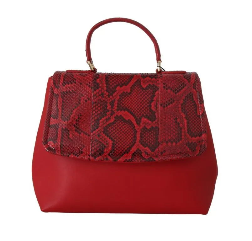 Margherita Red Leather Python Snakeskin Handbag