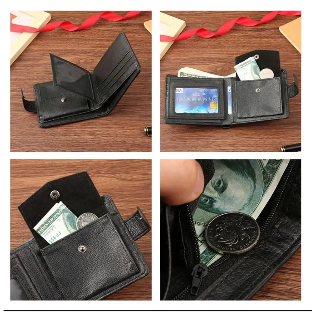 Men's Compact Leather Wallet – Zippered Multi-Card Design