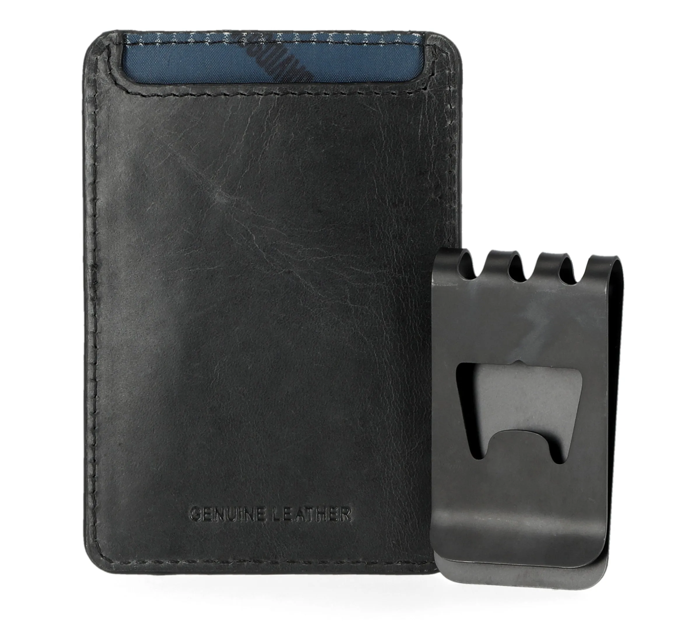 Men's Modular Leather Money Clip Wallet - Black