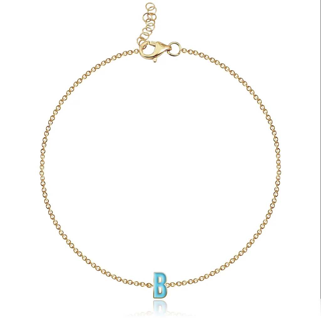 Mini Enamel Initial Chain Bracelet