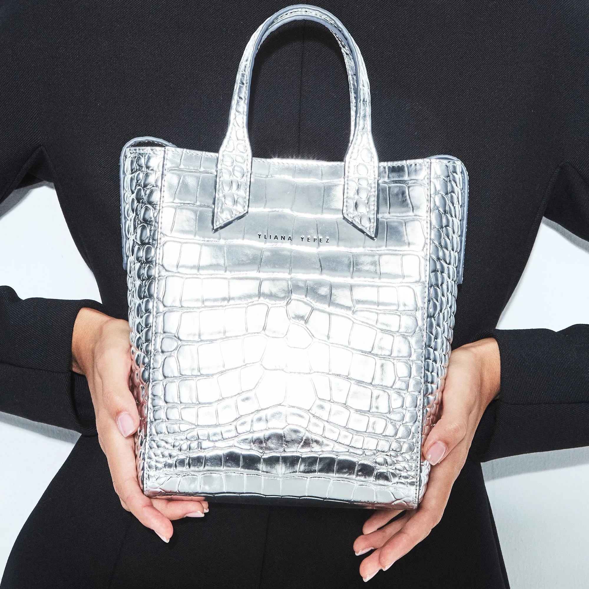 Mini Sarah croc silver