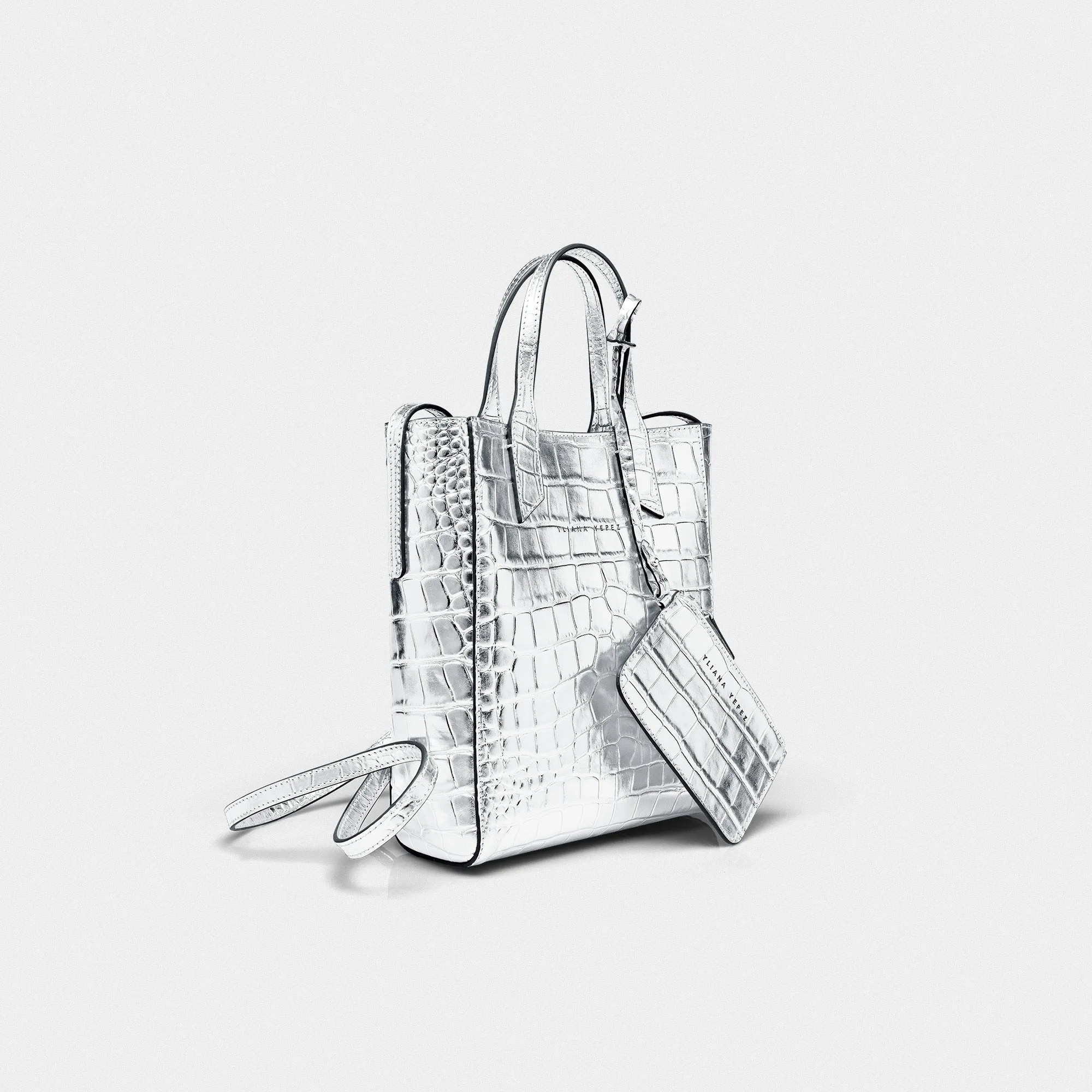 Mini Sarah croc silver