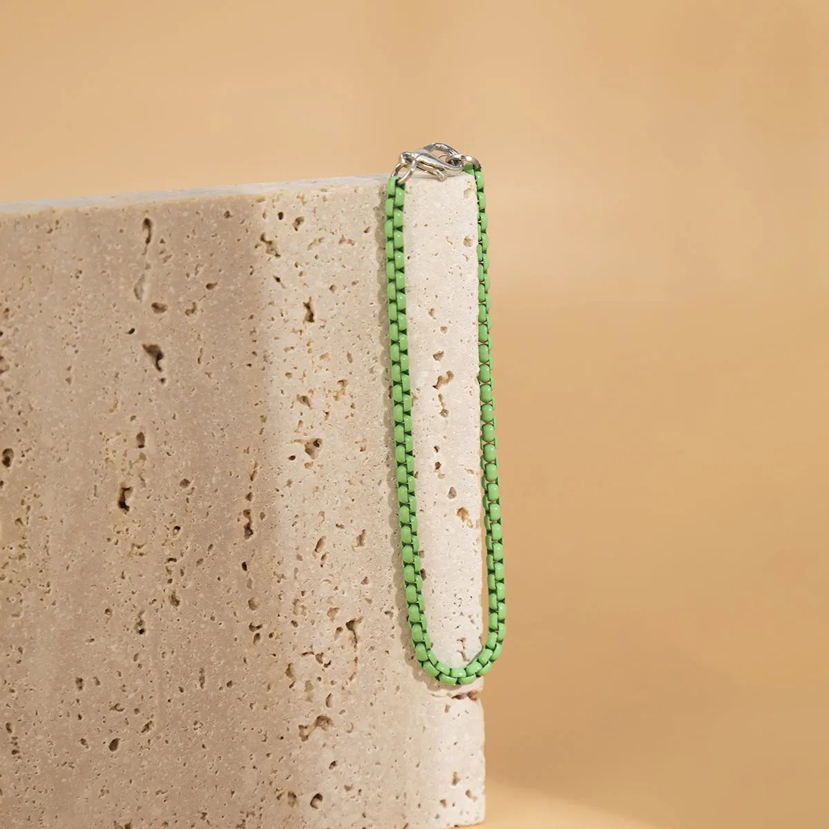 Mint Enamel & Silver-Plated Box Chain Bracelet