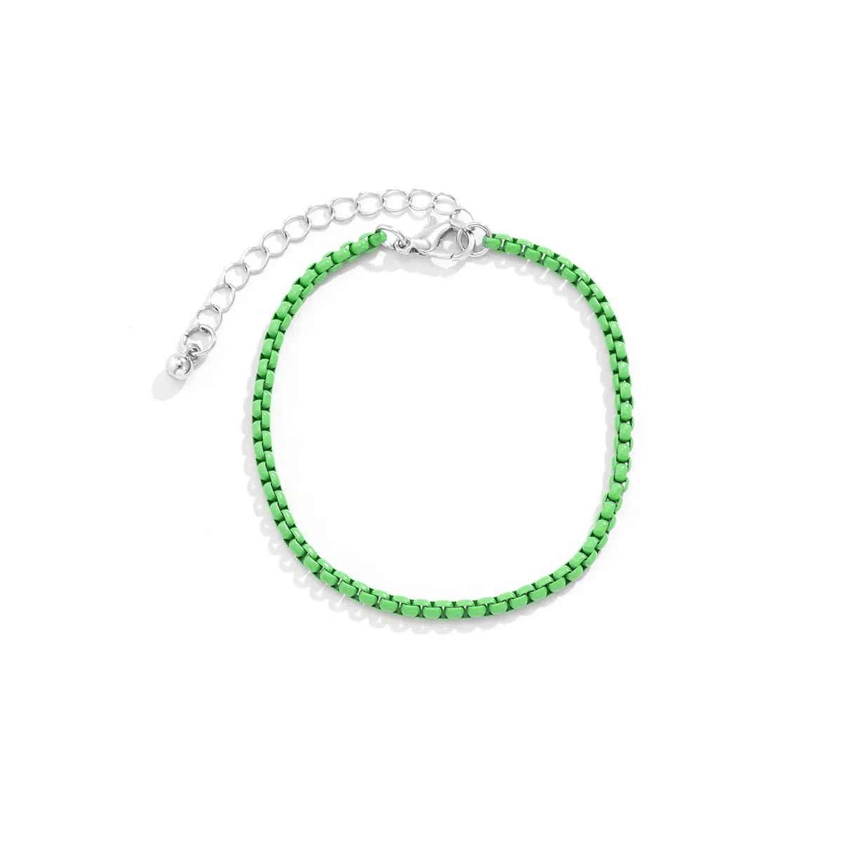Mint Enamel & Silver-Plated Box Chain Bracelet