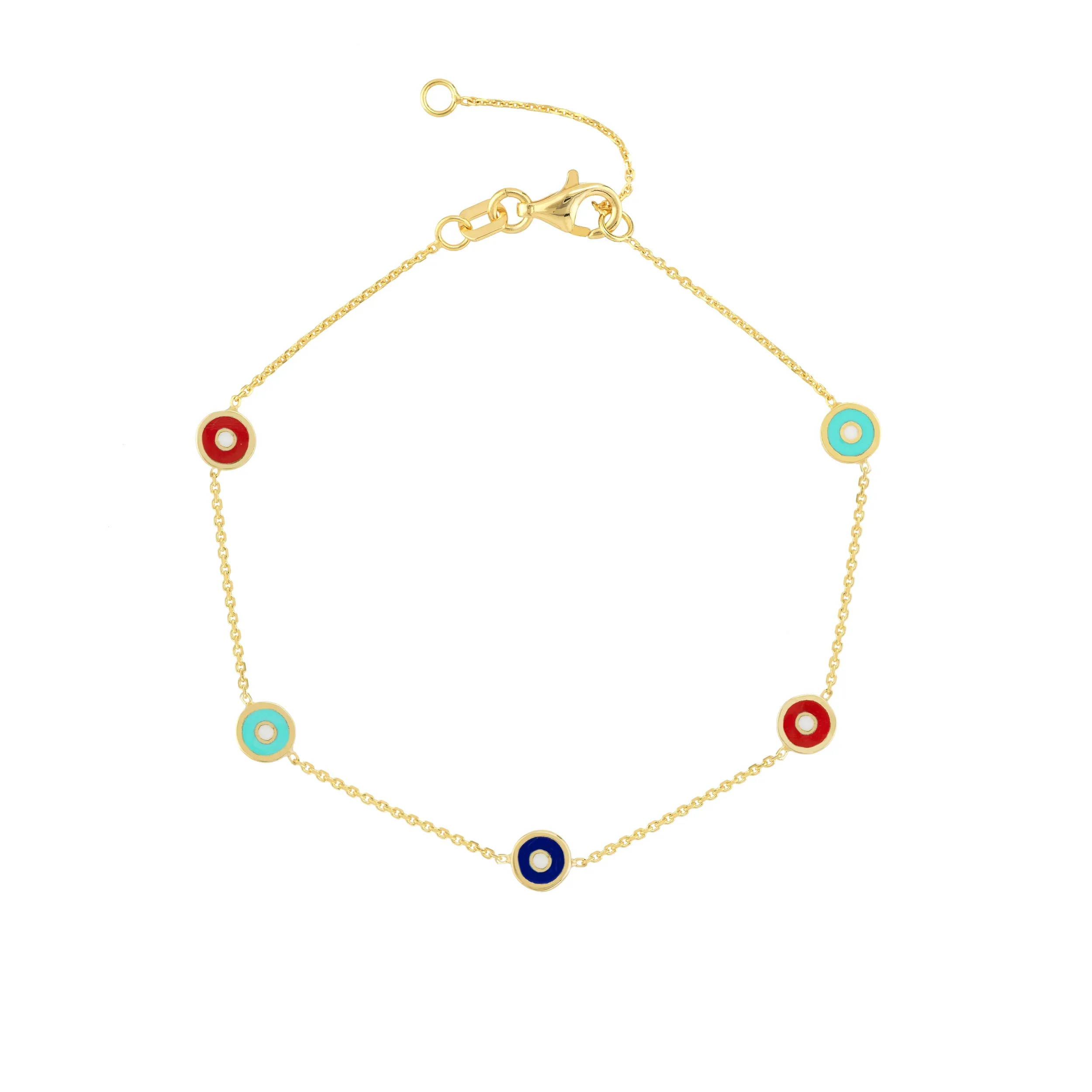 Mixed Enamel Round Evil Eye Station Bracelet