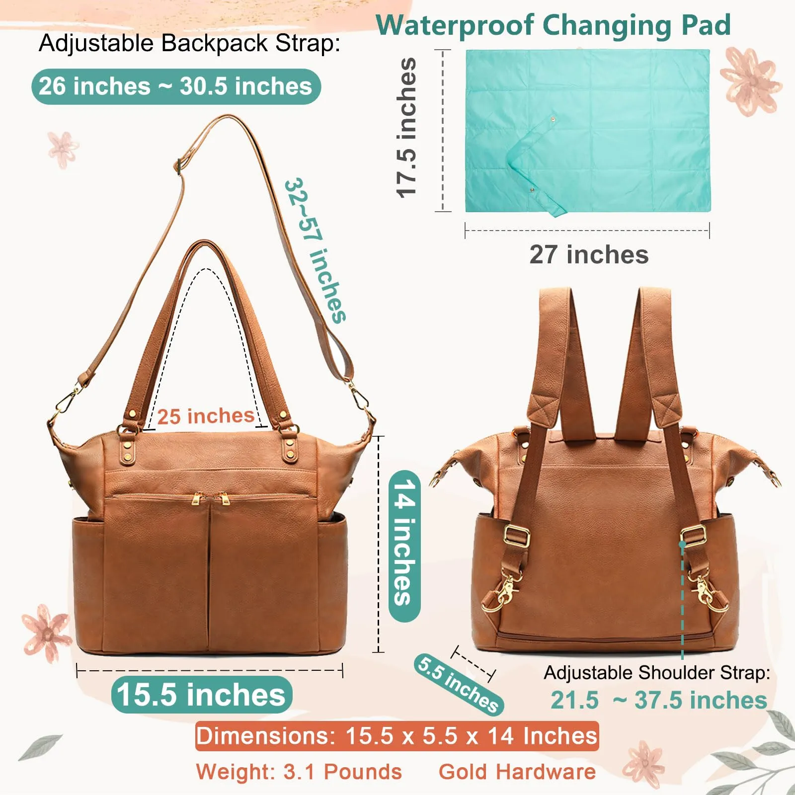 MOMINSIDE Multifunctional Leather Diaper Bag