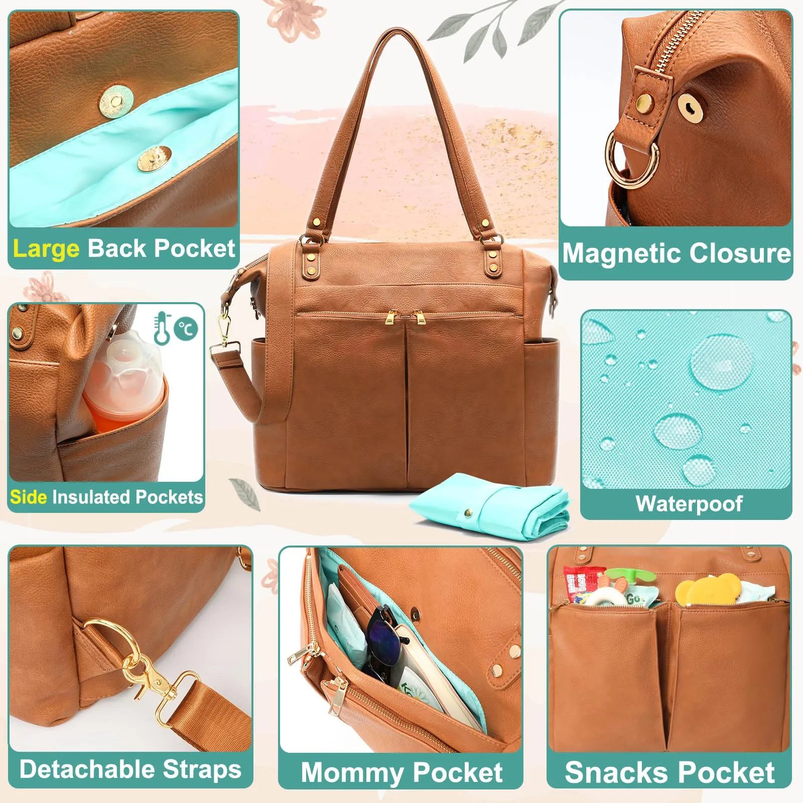 MOMINSIDE Multifunctional Leather Diaper Bag