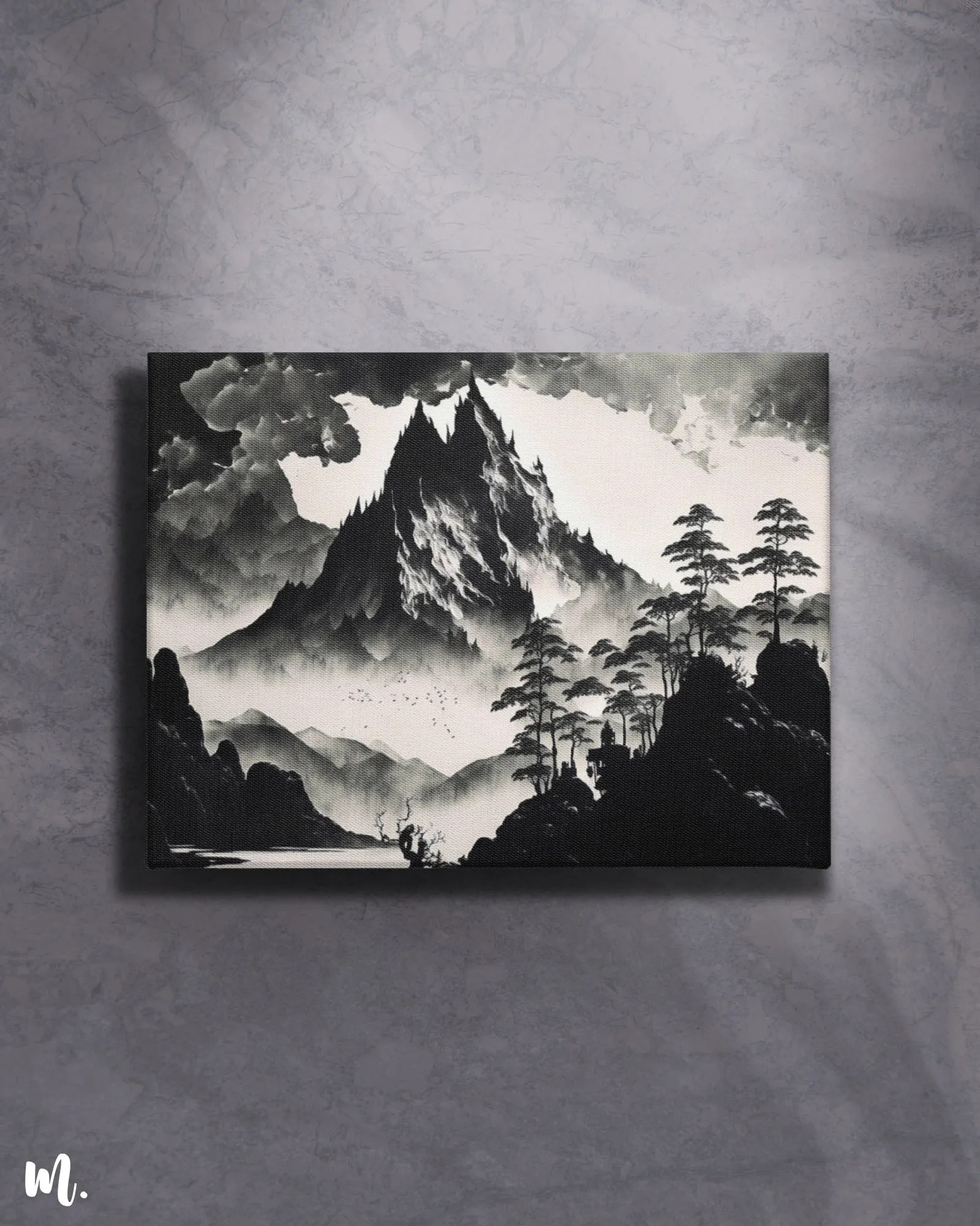 Monochrome mountains modern canvas art
