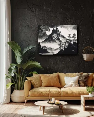 Monochrome mountains modern canvas art