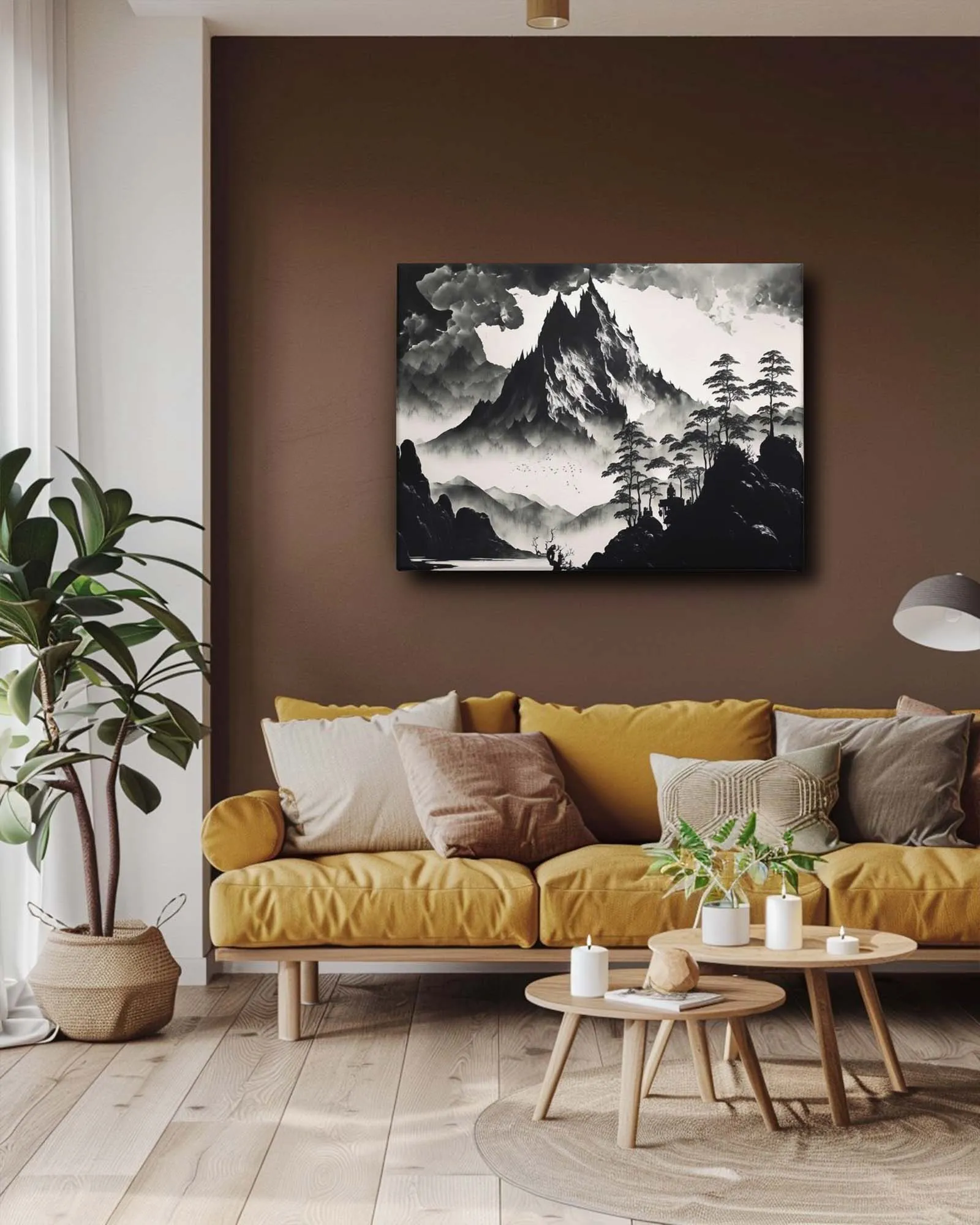 Monochrome mountains modern canvas art