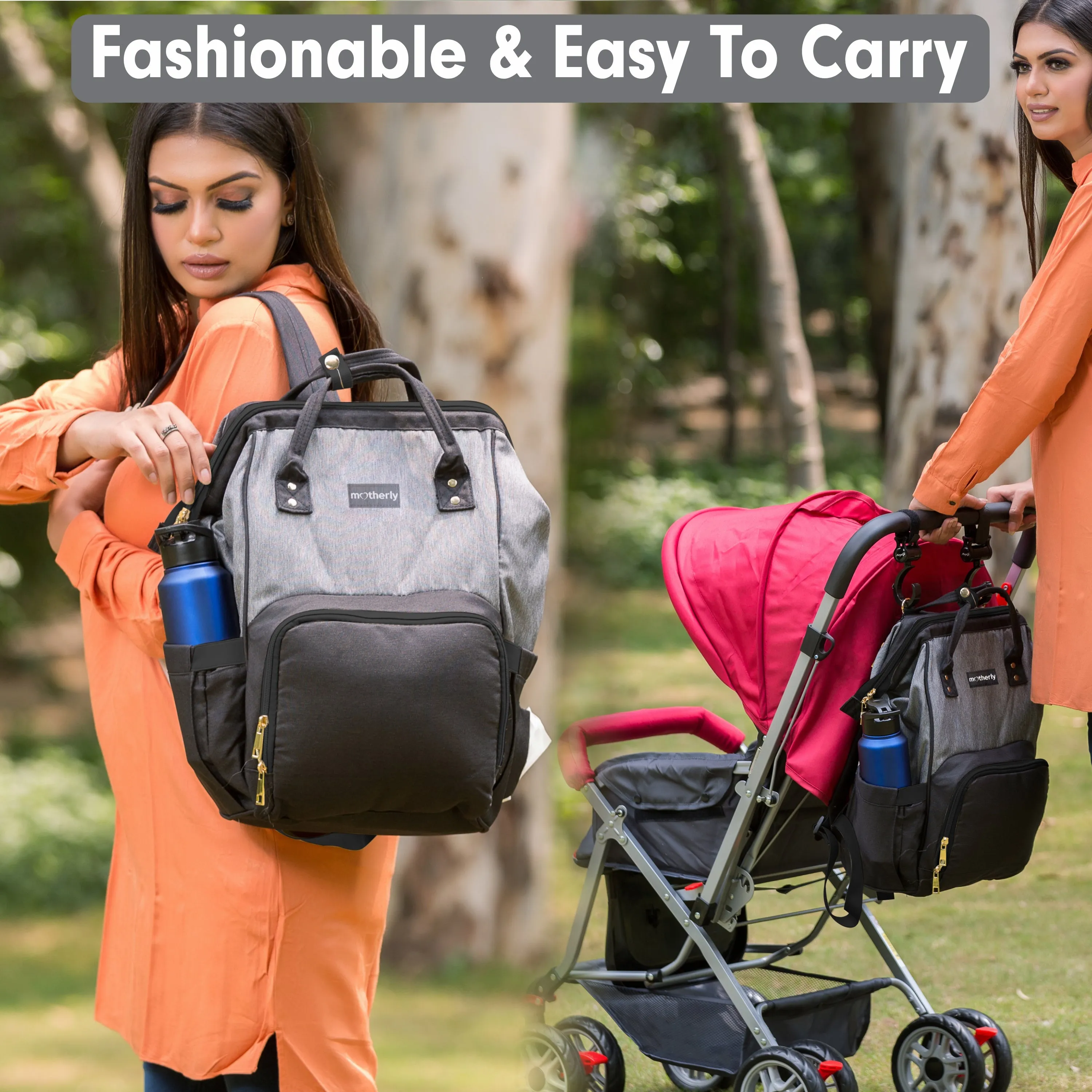 Motherly Crown Diaper Bag for Mothers for Travel with Mat, Stroller Hook, Bottle Cover/Multipocket Baby Bag/Water-resistant Diaper bags for mom/Maternity Bags for Mother and Baby