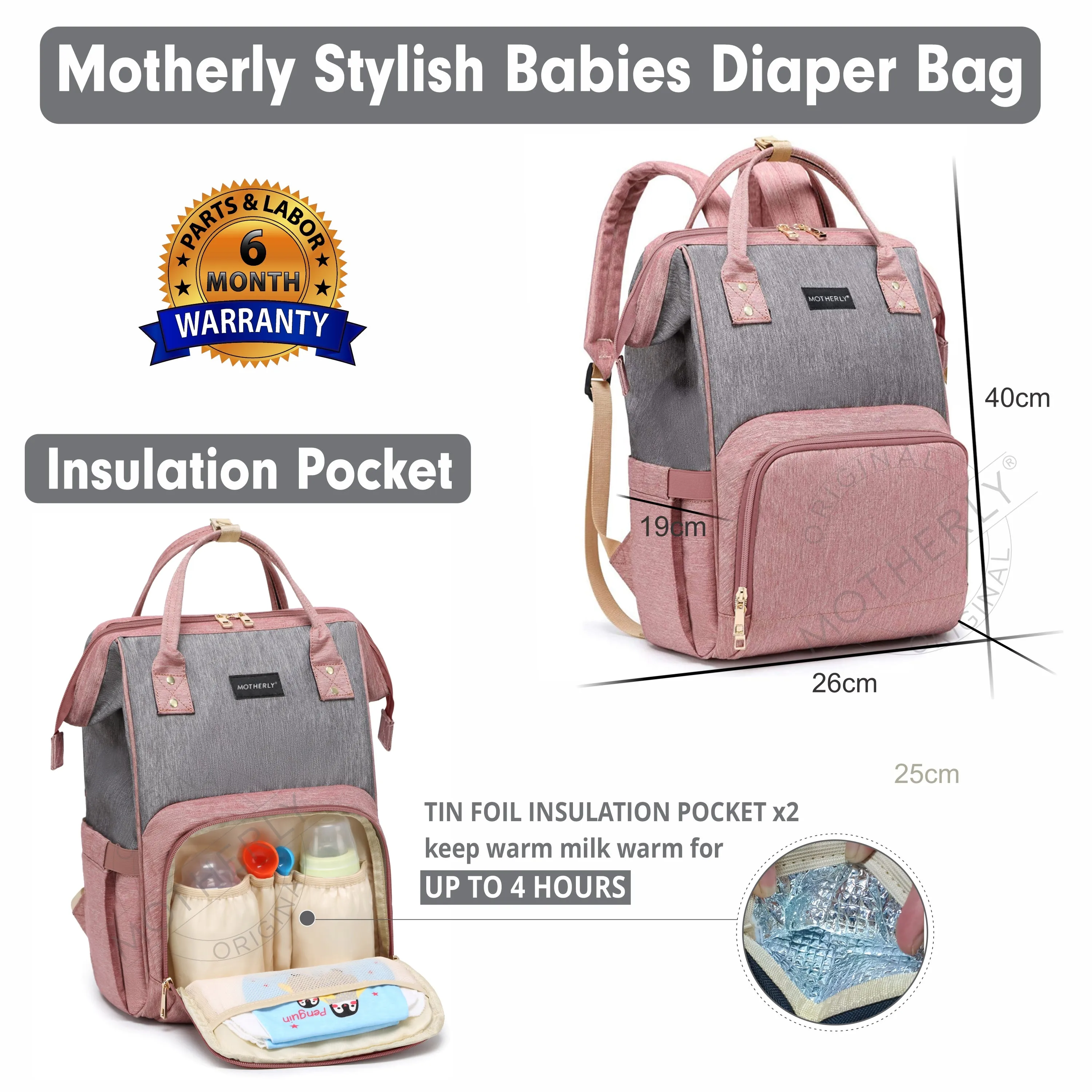 Motherly Crown Diaper Bag for Mothers for Travel with Mat, Stroller Hook, Bottle Cover/Multipocket Baby Bag/Water-resistant Diaper bags for mom/Maternity Bags for Mother and Baby