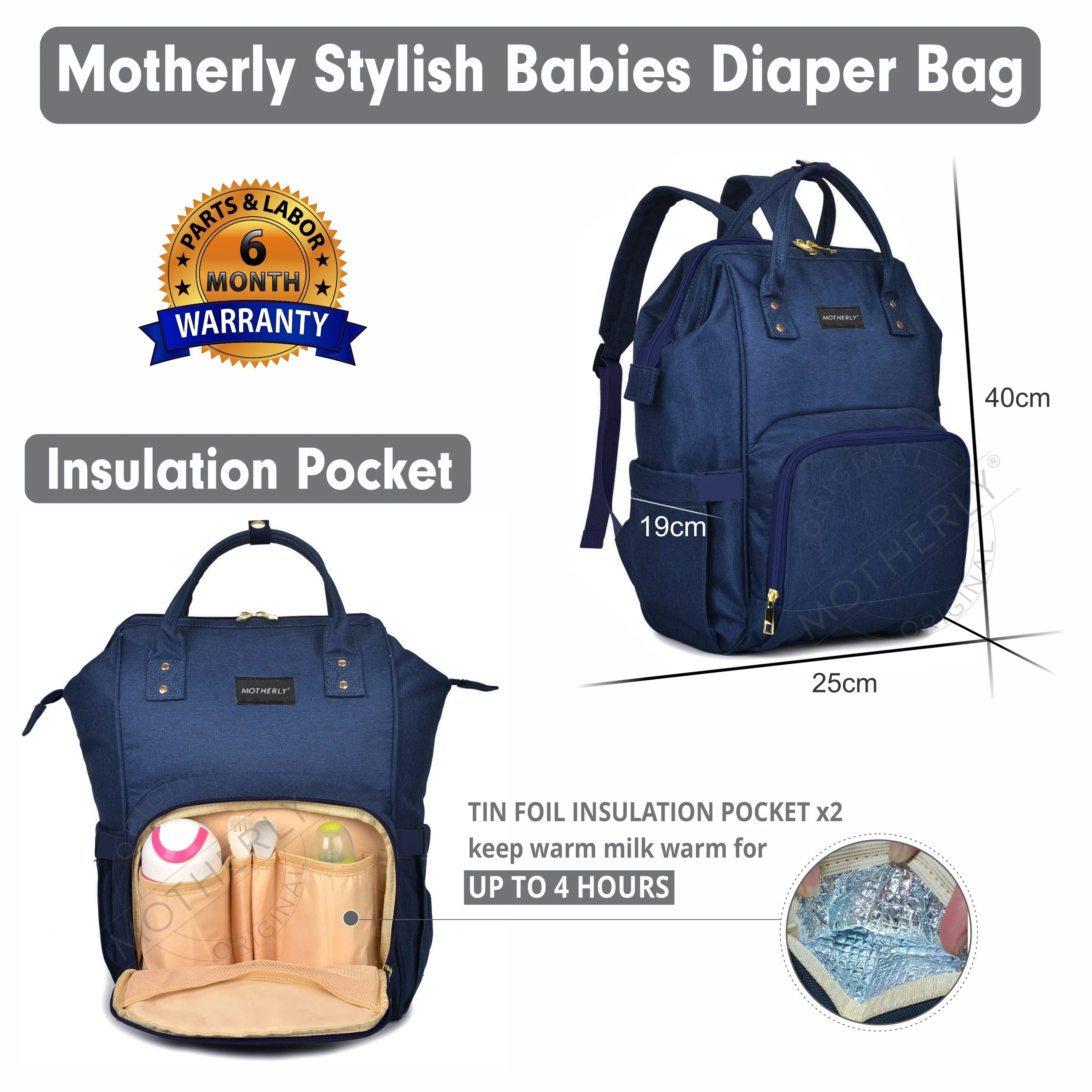 Motherly Crown Diaper Bag for Mothers for Travel with Mat, Stroller Hook, Bottle Cover/Multipocket Baby Bag/Water-resistant Diaper bags for mom/Maternity Bags for Mother and Baby