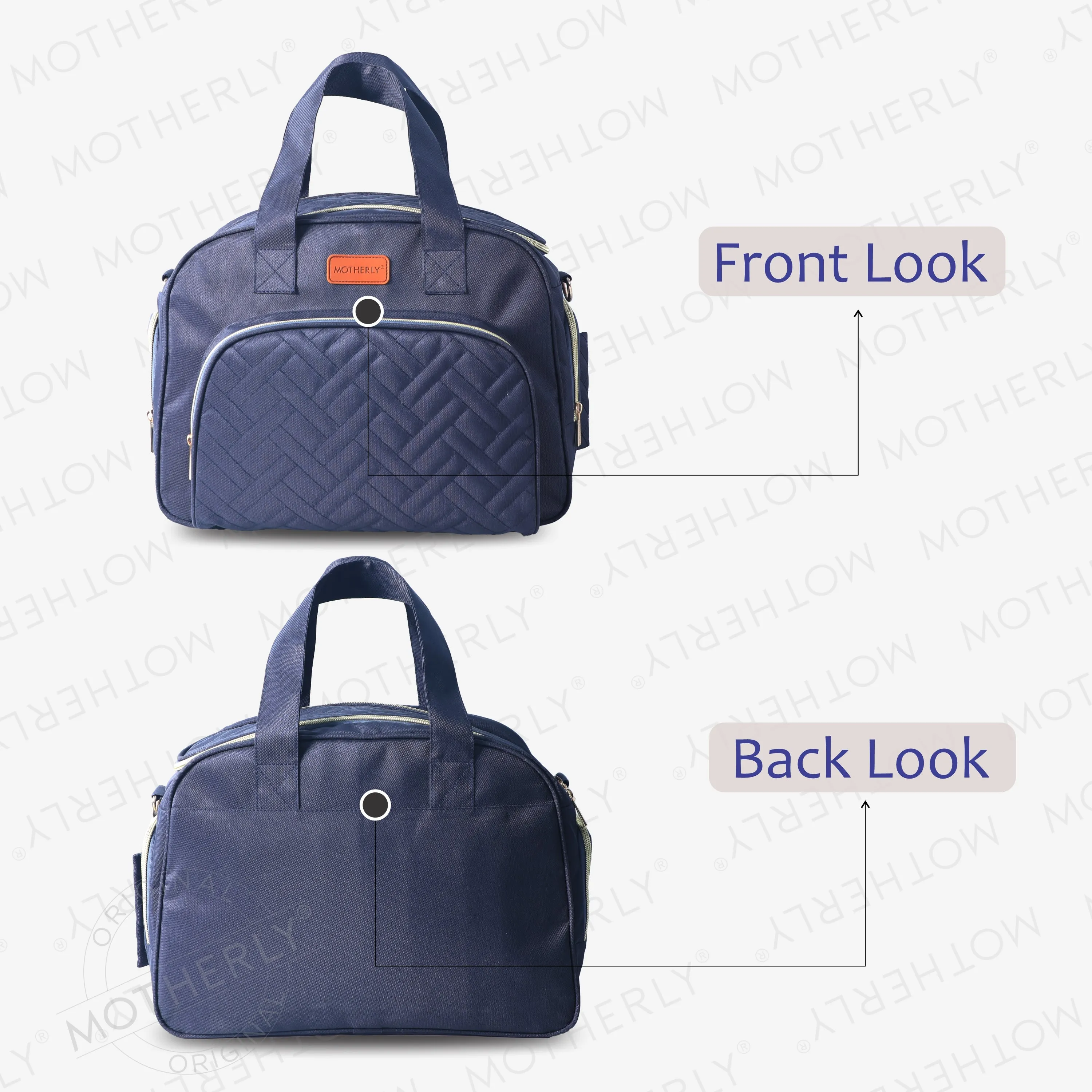 Motherly Diaper Quilted Diaper Bag for Mothers for Travel with Changing Mat - Spacious Diaper Bags for Mom | Baby Bag with Multi-Pocket Design | Maternity Bags for Mother and Baby (Navy Blue)