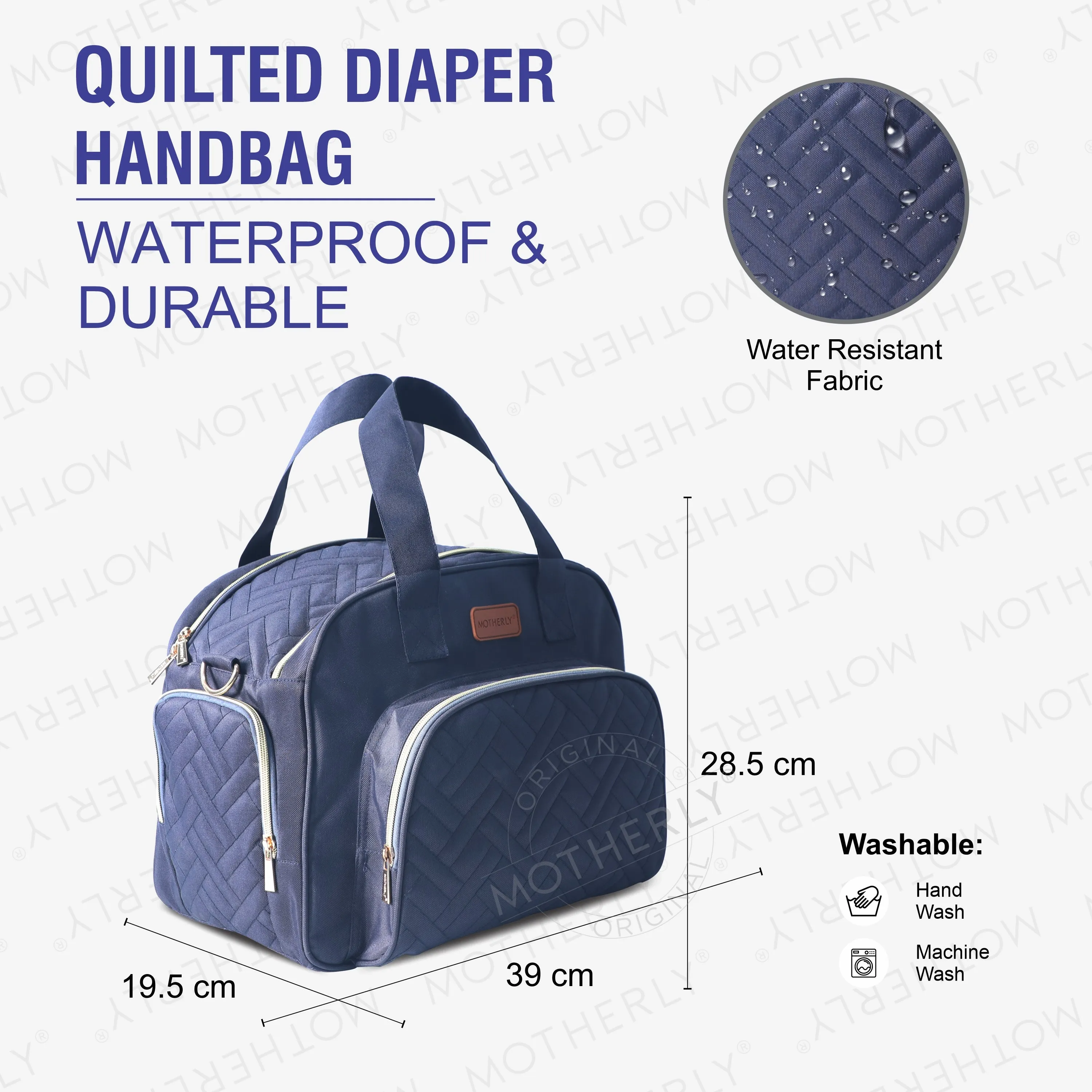 Motherly Diaper Quilted Diaper Bag for Mothers for Travel with Changing Mat - Spacious Diaper Bags for Mom | Baby Bag with Multi-Pocket Design | Maternity Bags for Mother and Baby (Navy Blue)