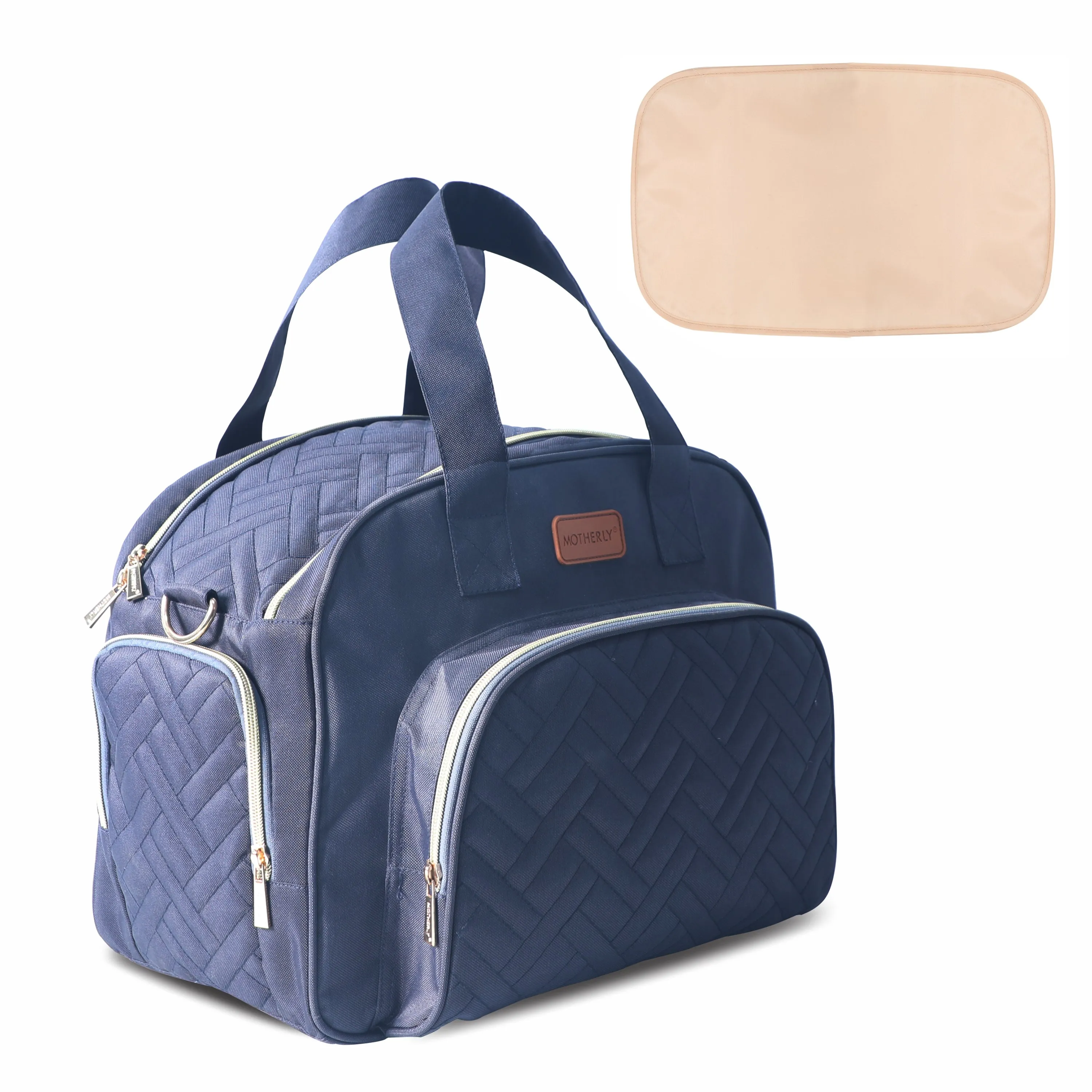 Motherly Diaper Quilted Diaper Bag for Mothers for Travel with Changing Mat - Spacious Diaper Bags for Mom | Baby Bag with Multi-Pocket Design | Maternity Bags for Mother and Baby (Navy Blue)