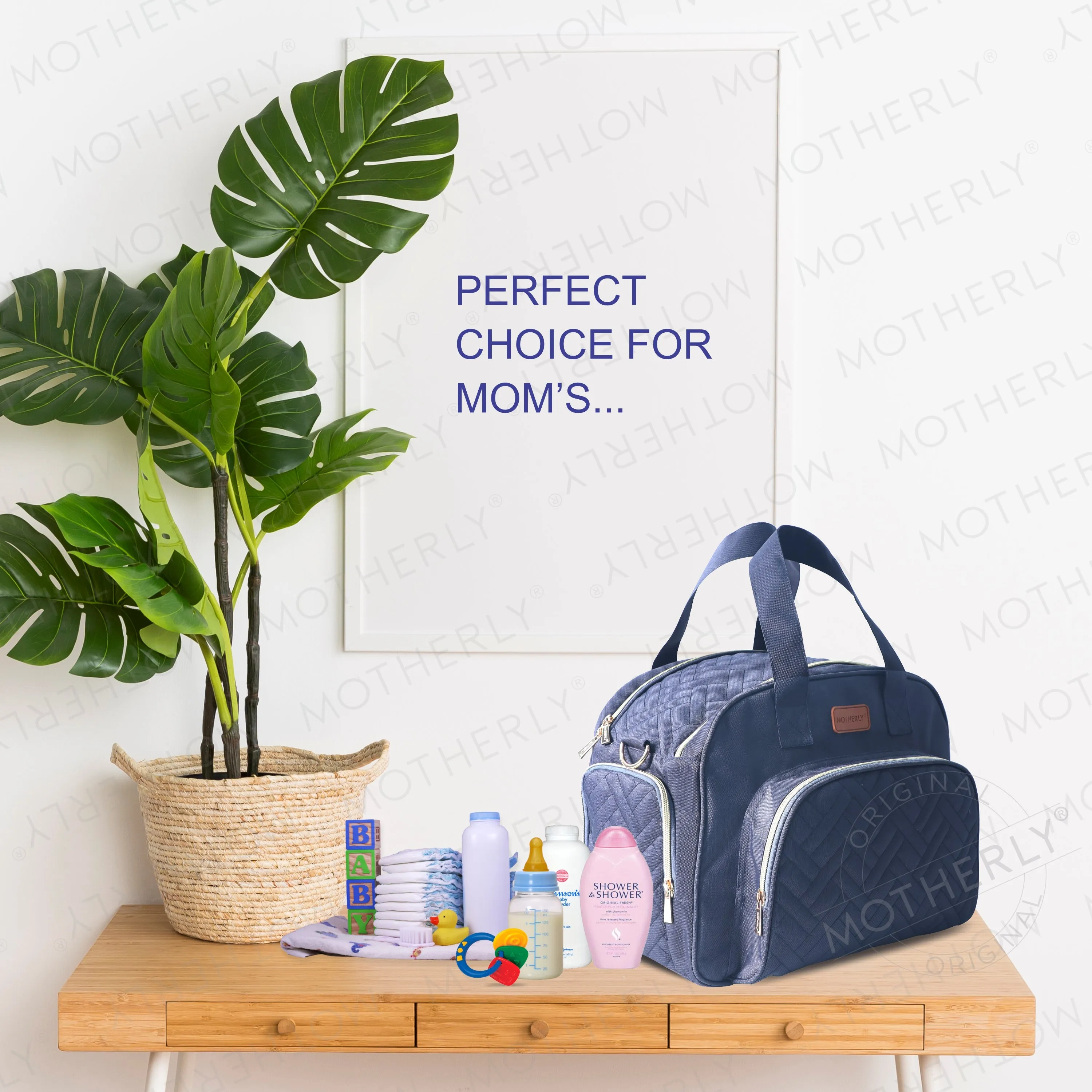 Motherly Diaper Quilted Diaper Bag for Mothers for Travel with Changing Mat - Spacious Diaper Bags for Mom | Baby Bag with Multi-Pocket Design | Maternity Bags for Mother and Baby (Navy Blue)